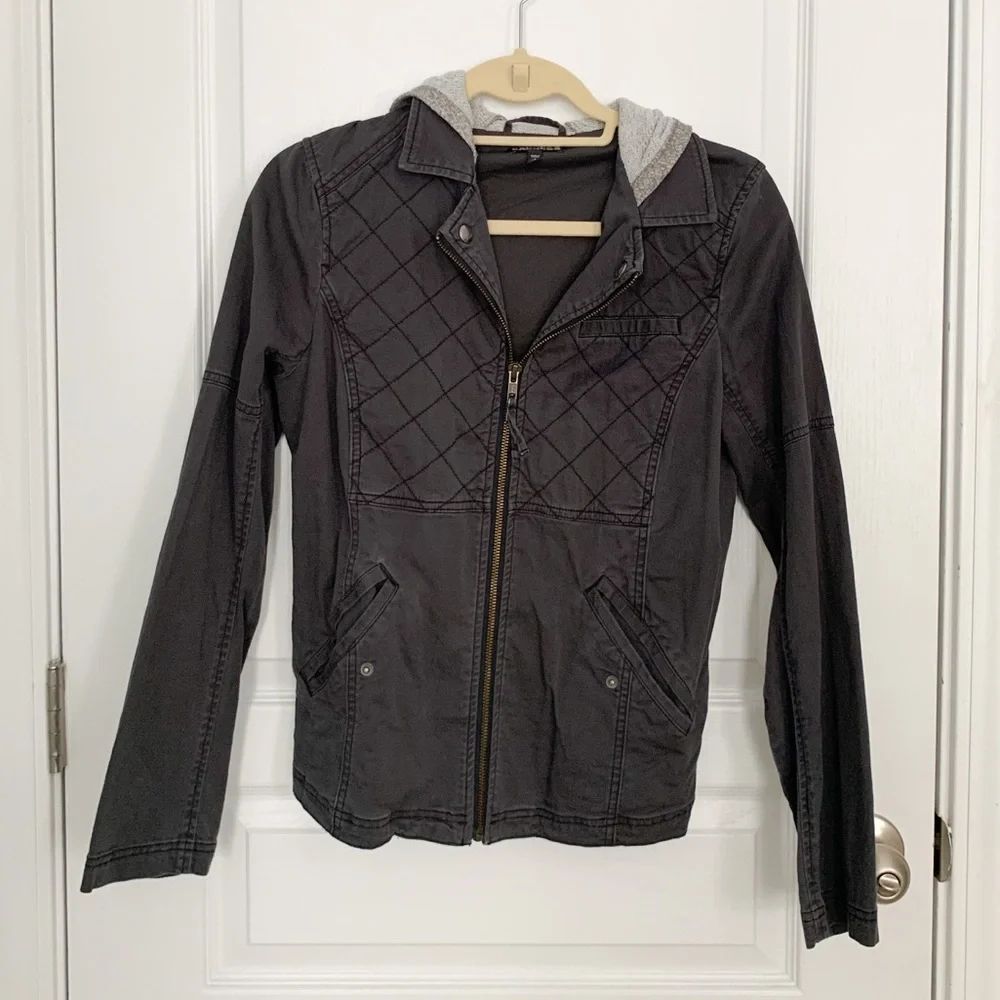 Express Grey Zip Up Hooded Canvas Jacket